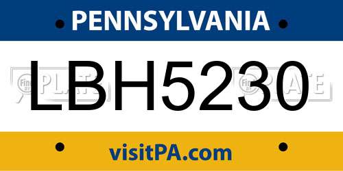 LBH5230 Pennsylvania License Plate