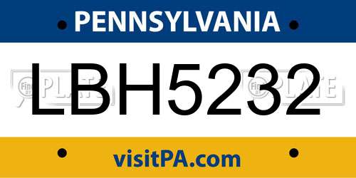 LBH5232 Pennsylvania License Plate
