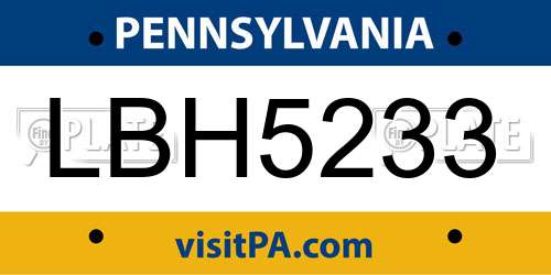 LBH5233 Pennsylvania License Plate