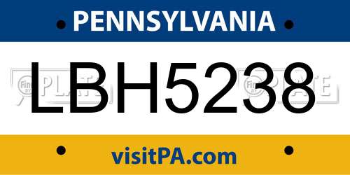 LBH5238 Pennsylvania License Plate