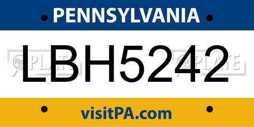 LBH5242 Pennsylvania License Plate