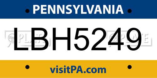 LBH5249 Pennsylvania License Plate
