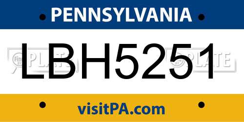 LBH5251 Pennsylvania License Plate