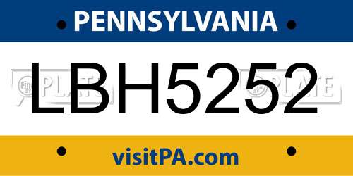 LBH5252 Pennsylvania License Plate