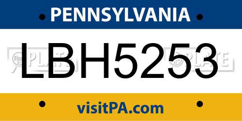 LBH5253 Pennsylvania License Plate