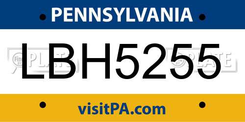 LBH5255 Pennsylvania License Plate