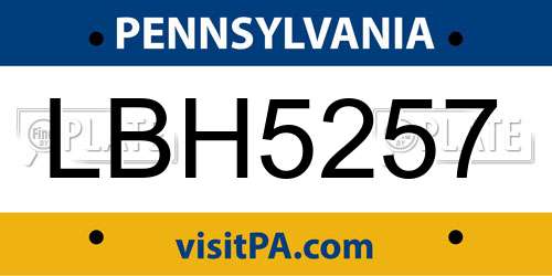 LBH5257 Pennsylvania License Plate