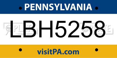 LBH5258 Pennsylvania License Plate