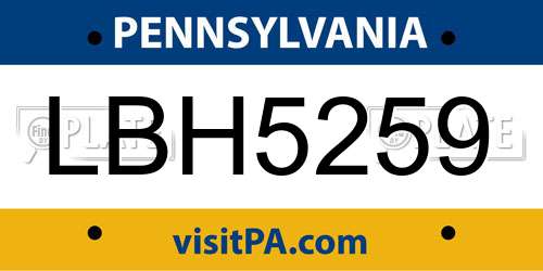 LBH5259 Pennsylvania License Plate