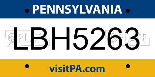 LBH5263 Pennsylvania License Plate