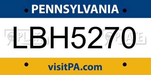 LBH5270 Pennsylvania License Plate