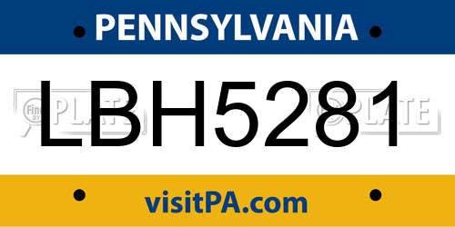 LBH5281 Pennsylvania License Plate
