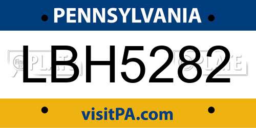 LBH5282 Pennsylvania License Plate