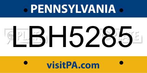 LBH5285 Pennsylvania License Plate