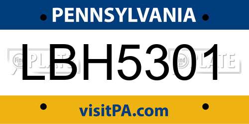 LBH5301 Pennsylvania License Plate