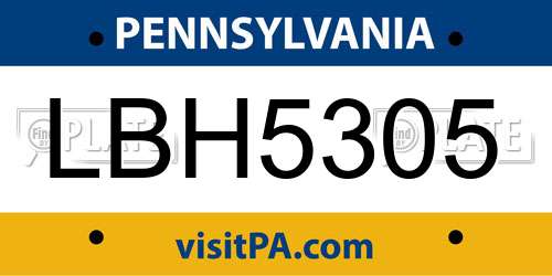 LBH5305 Pennsylvania License Plate