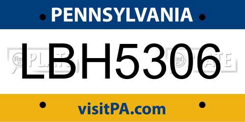 LBH5306 Pennsylvania License Plate