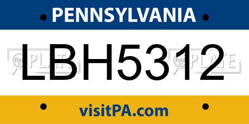 LBH5312 Pennsylvania License Plate