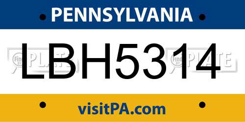 LBH5314 Pennsylvania License Plate