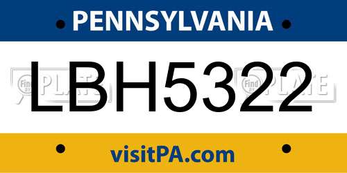 LBH5322 Pennsylvania License Plate