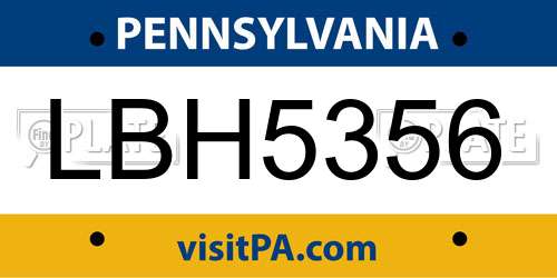 LBH5356 Pennsylvania License Plate