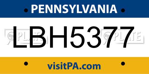 LBH5377 Pennsylvania License Plate