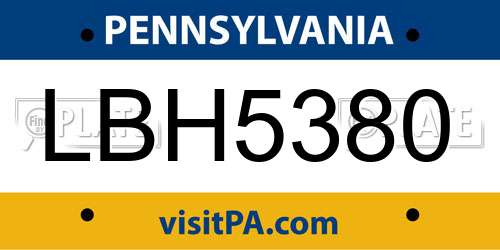 LBH5380 Pennsylvania License Plate