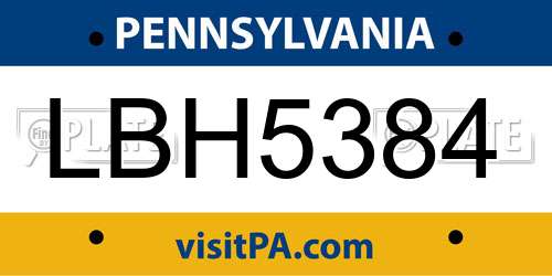LBH5384 Pennsylvania License Plate