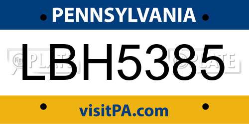 LBH5385 Pennsylvania License Plate