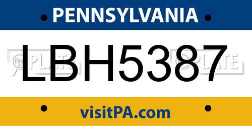 LBH5387 Pennsylvania License Plate