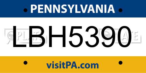 LBH5390 Pennsylvania License Plate