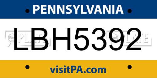 LBH5392 Pennsylvania License Plate