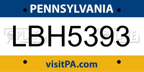 LBH5393 Pennsylvania License Plate