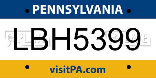 LBH5399 Pennsylvania License Plate