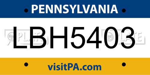 LBH5403 Pennsylvania License Plate