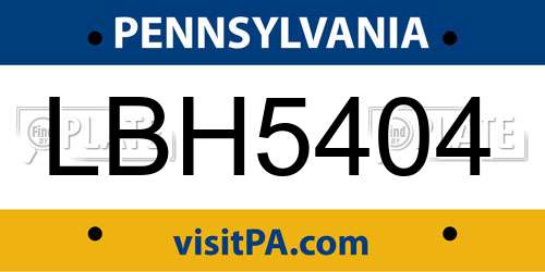 LBH5404 Pennsylvania License Plate