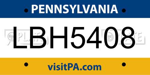 LBH5408 Pennsylvania License Plate