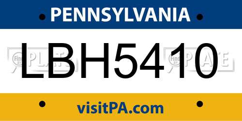 LBH5410 Pennsylvania License Plate