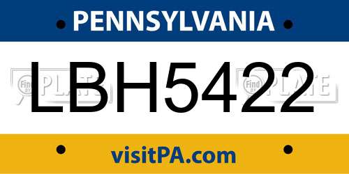 LBH5422 Pennsylvania License Plate