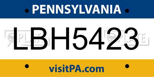 LBH5423 Pennsylvania License Plate