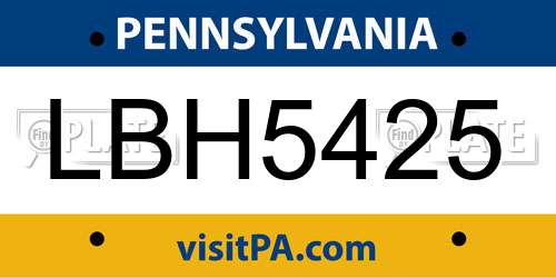 LBH5425 Pennsylvania License Plate