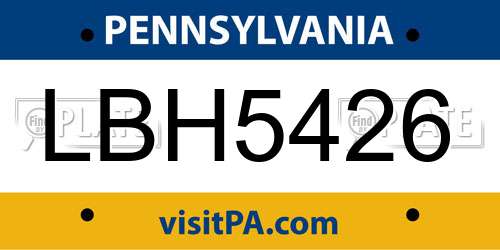 LBH5426 Pennsylvania License Plate