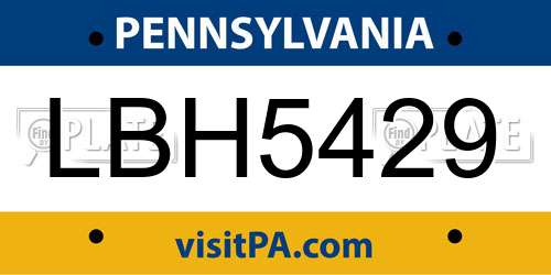 LBH5429 Pennsylvania License Plate