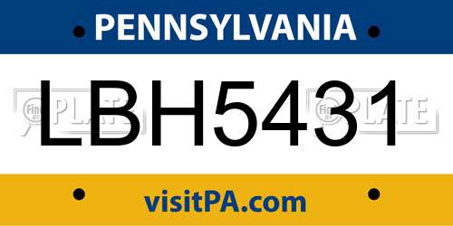 LBH5431 Pennsylvania License Plate