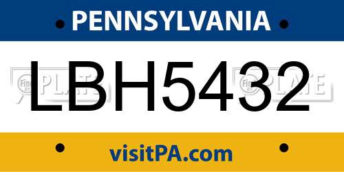 LBH5432 Pennsylvania License Plate
