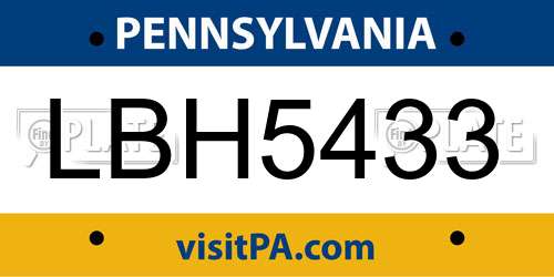 LBH5433 Pennsylvania License Plate