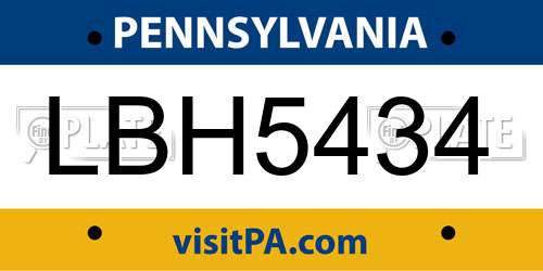 LBH5434 Pennsylvania License Plate