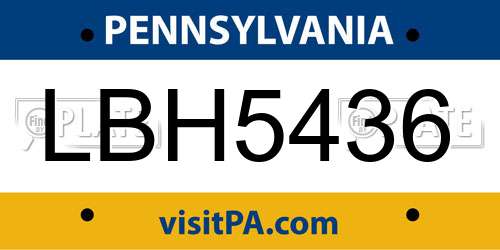 LBH5436 Pennsylvania License Plate