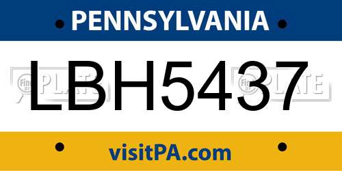 LBH5437 Pennsylvania License Plate