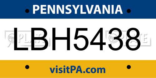 LBH5438 Pennsylvania License Plate